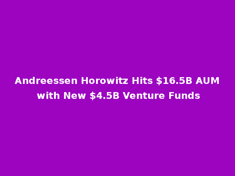 Andreessen Horowitz Hits $16.5B AUM with New $4.5B Venture Funds